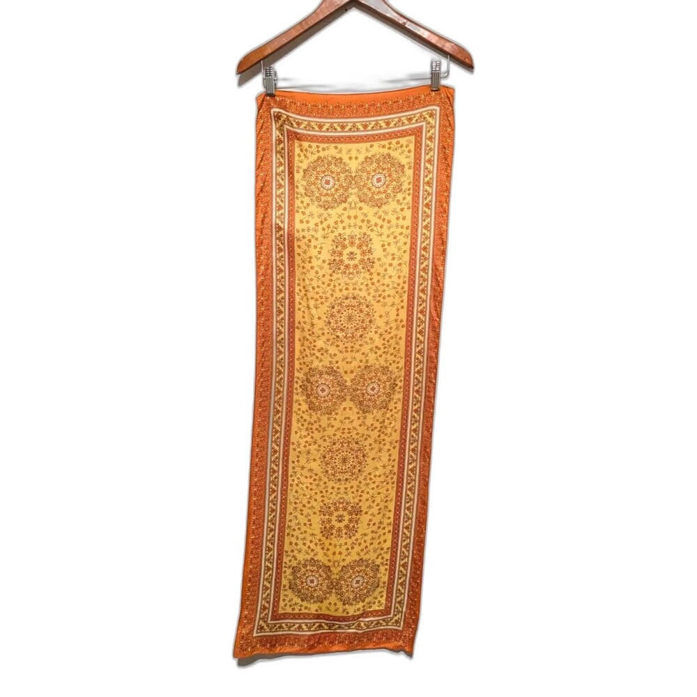 Vintage Orange Yellow Abstract Floral Geo Patterned Oblong Scarf Border 15 X 43